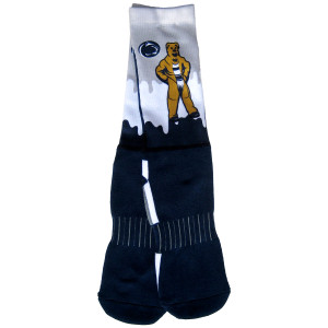 navy, white, and gray socks with Penn State Nittany Lion Mascot